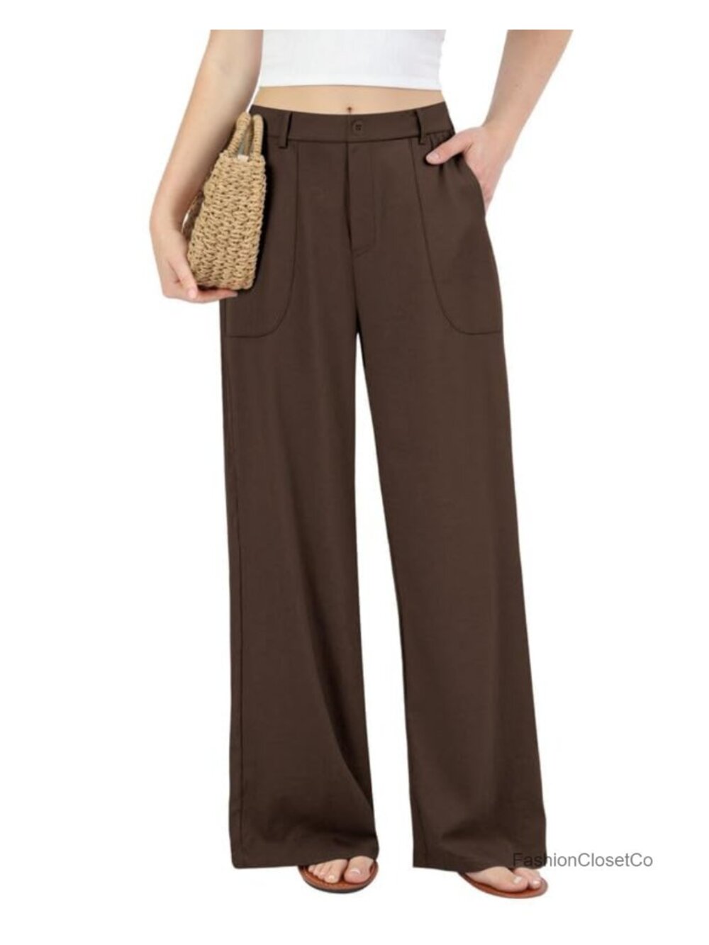 Wide Leg Cotton Linen Pants High Waist Elastic Waistband Pull On Trousers